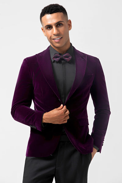 Dark Purple Peak Lapel One Button Prom Blazer