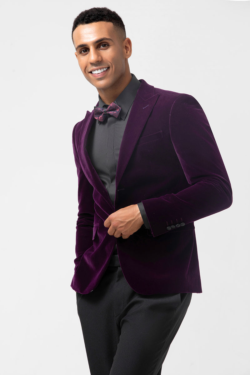 Load image into Gallery viewer, Dark Purple Peak Lapel One Button 2 Piece Prom Suits