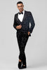 Load image into Gallery viewer, Peak Lapel Black Jacquard One Button 3 Piece Prom Suits