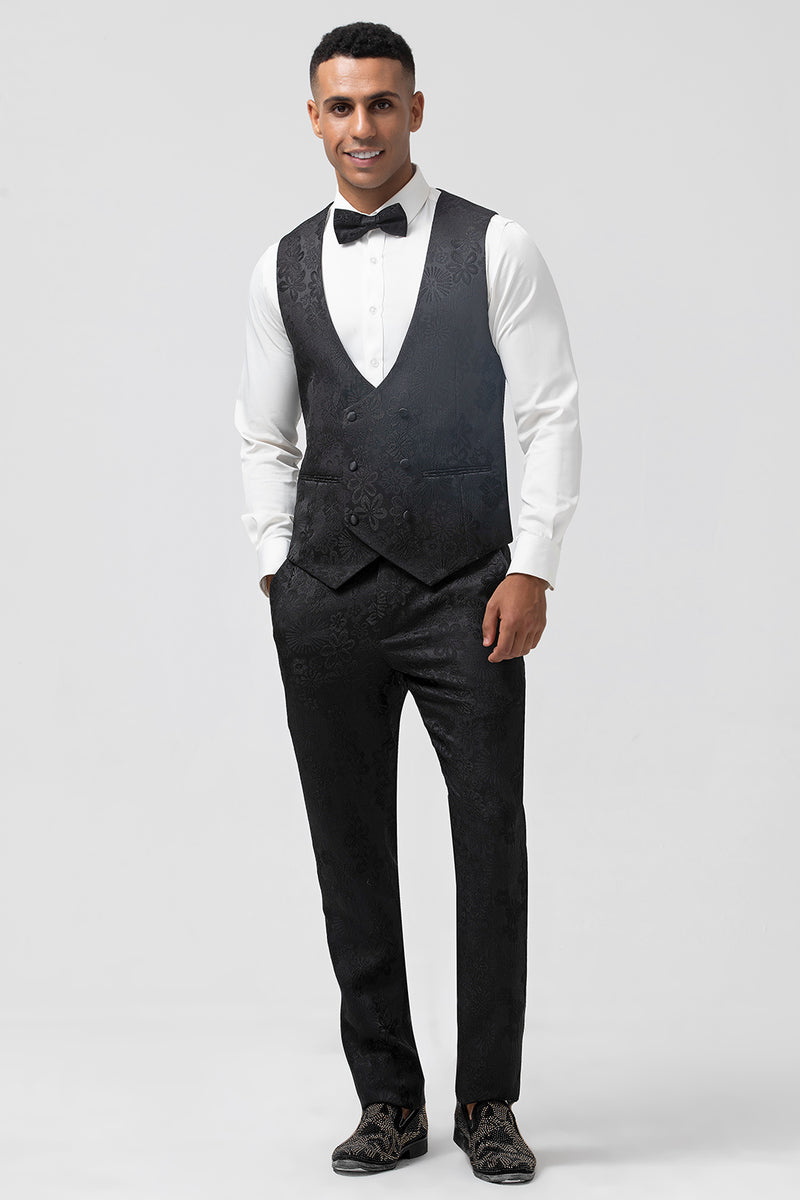 Load image into Gallery viewer, Black Peak Lapel Jacquard One Button 3 Piece Prom Suits