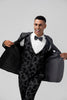 Load image into Gallery viewer, Peak Lapel Black Jacquard One Button 3 Piece Prom Suits