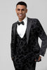 Load image into Gallery viewer, Peak Lapel Black Jacquard One Button 3 Piece Prom Suits