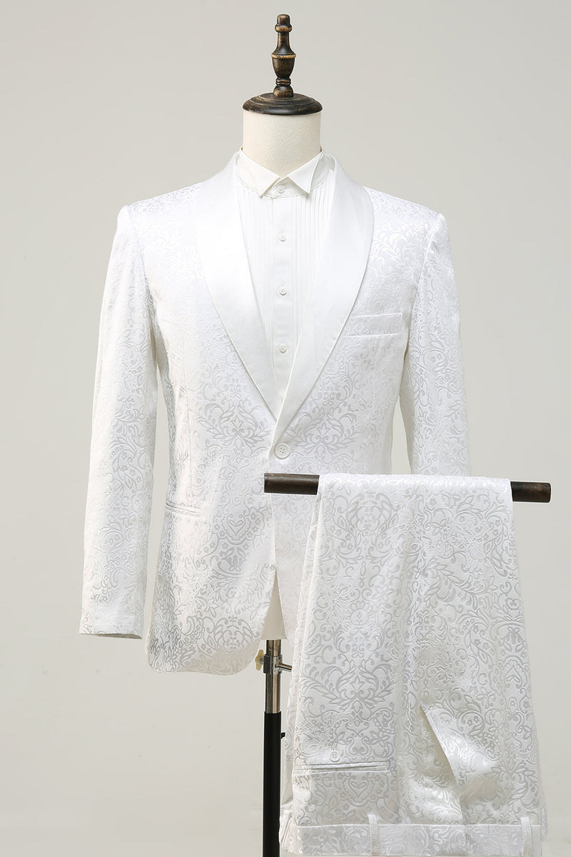 Load image into Gallery viewer, 2 Piece White Shawl Lapel Jacquard Homecoming &amp; Prom Suits