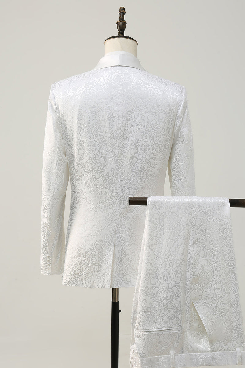 Load image into Gallery viewer, 2 Piece White Shawl Lapel Jacquard Homecoming &amp; Prom Suits