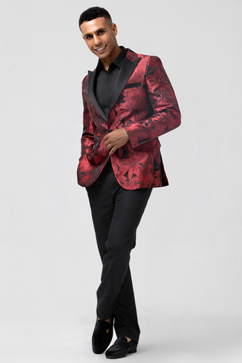 Burgundy Peak Lapel Jacquard One Button 2 Piece Prom Suits