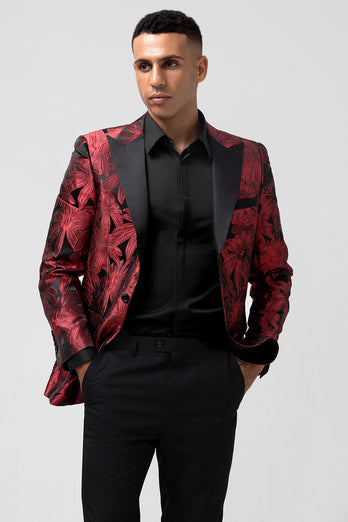 Burgundy Peak Lapel Jacquard One Button 2 Piece Prom Suits