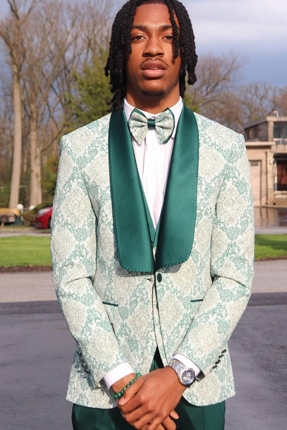 Light Green Shawl Lapel 3 Piece Men's Prom Suits