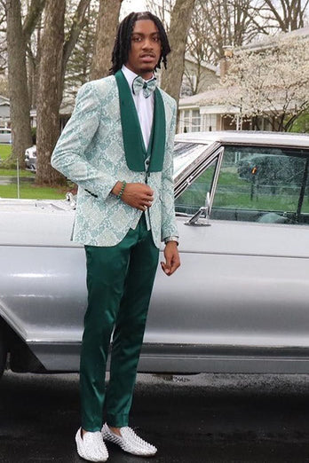 Light Green Shawl Lapel 3 Piece Men's Prom Suits