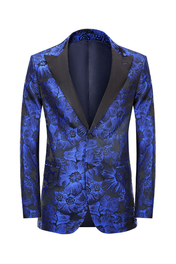 Peak Lapel Jacquard Royal Blue Single Breasted Men's Prom Blazer