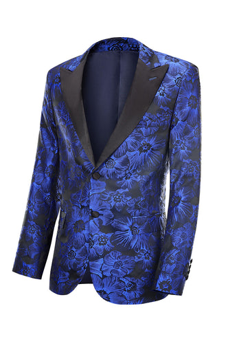 Peak Lapel Jacquard Royal Blue Single Breasted Men's Prom Blazer