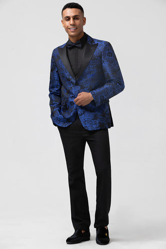 Royal Blue Peak Lapel Jacquard 2 Piece Prom Suits