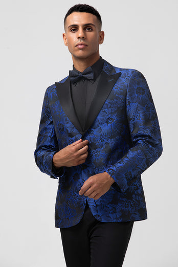 Royal Blue Peak Lapel Jacquard 2 Piece Prom Suits