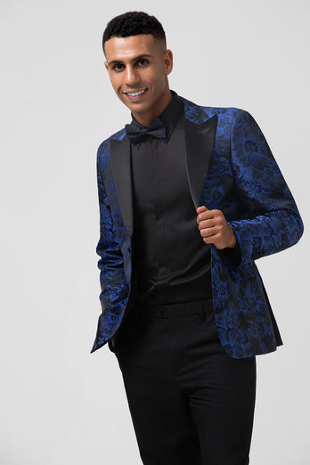 Royal Blue Peak Lapel Jacquard 2 Piece Prom Suits