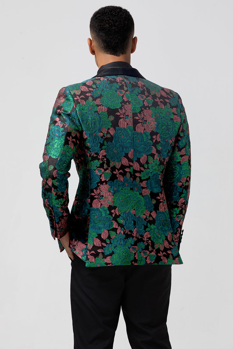 Load image into Gallery viewer, Green Shawl Lapel One Button Jacquard Prom Blazer