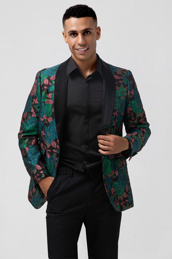 Green Shawl Lapel One Button Jacquard Prom Blazer