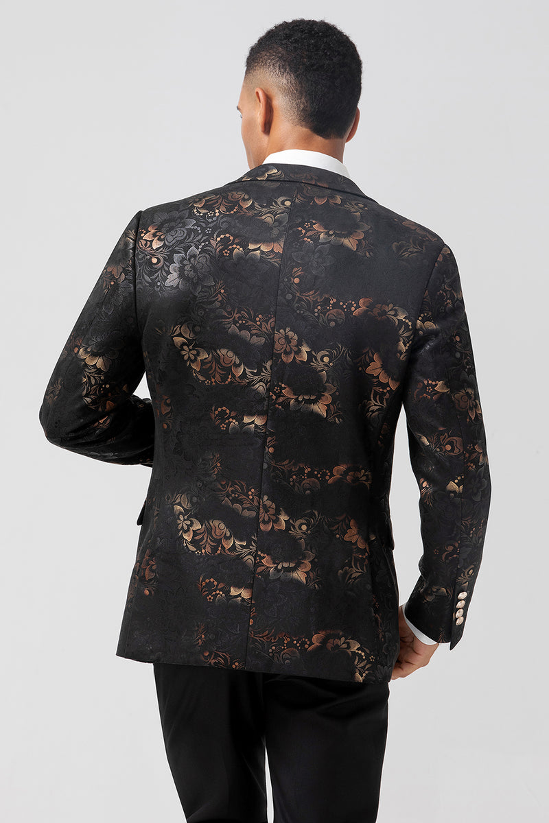 Load image into Gallery viewer, Black Notched Lapel Jacquard Single Breasted Prom Blazer