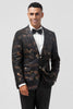 Load image into Gallery viewer, Black Notched Lapel Jacquard Single Breasted Prom Blazer