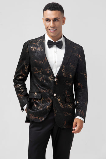 Black Notched Lapel Jacquard Single Breasted Prom Blazer