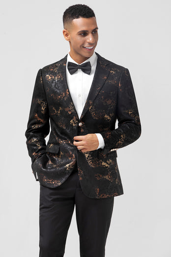 Black Notched Lapel Jacquard Single Breasted Prom Blazer