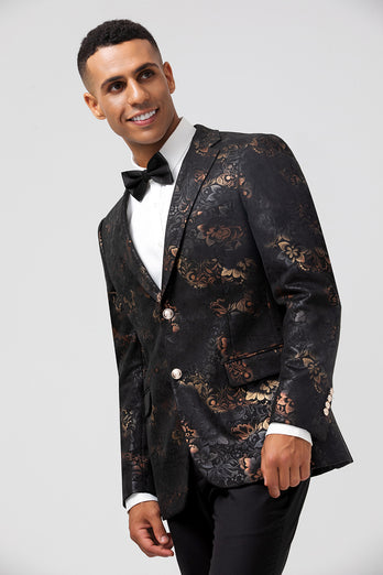 Black Notched Lapel Jacquard Single Breasted Prom Blazer