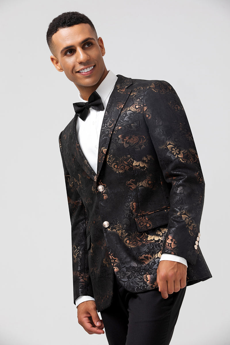 Load image into Gallery viewer, Black Notched Lapel Jacquard Single Breasted Prom Blazer