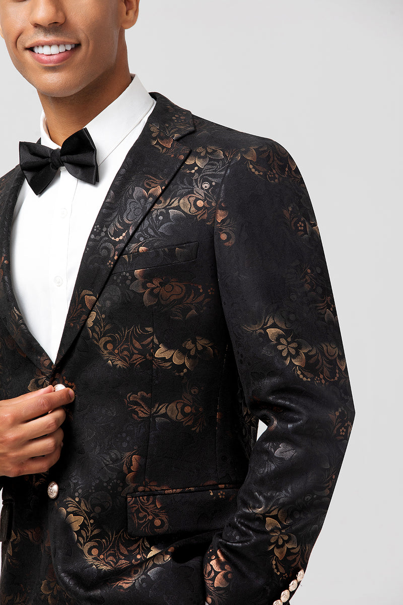 Load image into Gallery viewer, Black Notched Lapel Jacquard Single Breasted Prom Blazer