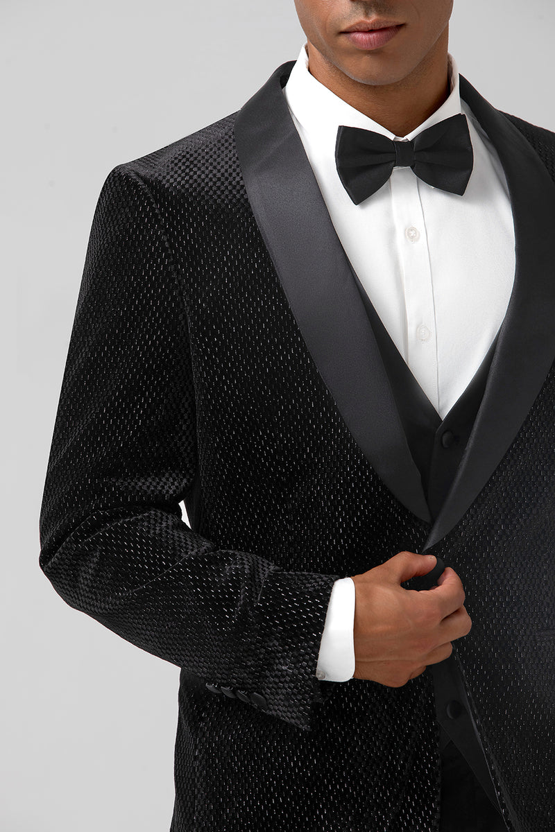 Load image into Gallery viewer, Black Shawl Lapel One Button 3 Piece Prom Suits