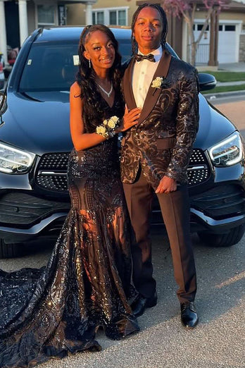 Black Shawl Lapel Sequins 2 Piece Men's Prom Suits