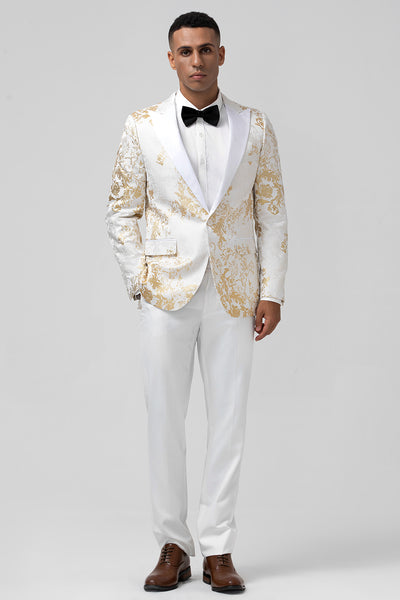 Champagne Peak Lapel One Button Jacquard 2 Piece Prom Suits