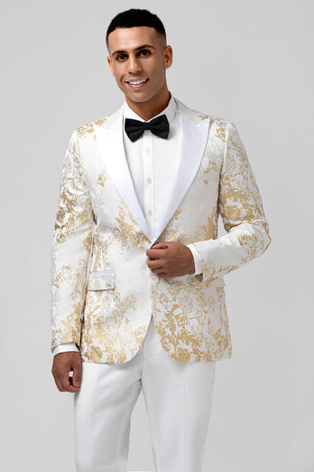 Champagne Peak Lapel One Button Jacquard 2 Piece Prom Suits