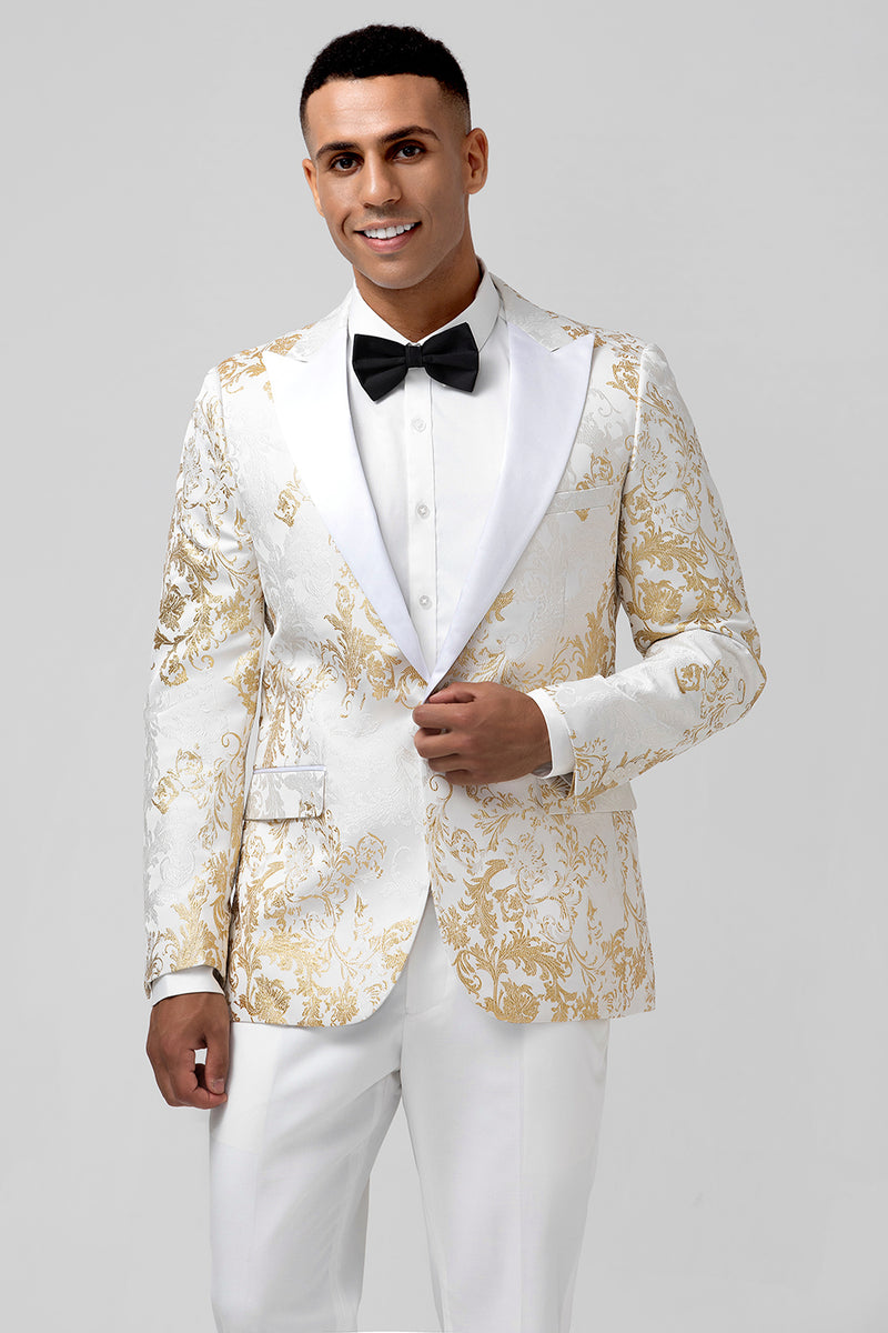 Load image into Gallery viewer, Champagne Peak Lapel One Button Jacquard 2 Piece Prom Suits