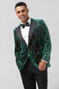 Load image into Gallery viewer, Peak Lapel Dark Green Jacquard One Button Prom Blazer