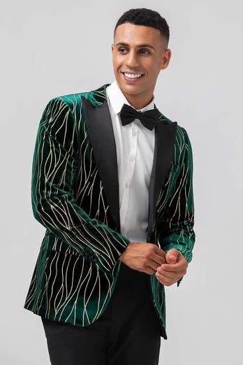 Peak Lapel Dark Green Jacquard One Button Prom Blazer