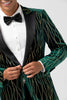 Load image into Gallery viewer, Peak Lapel Dark Green Jacquard One Button Prom Blazer