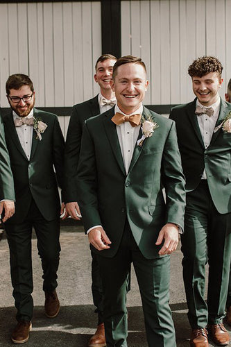 Notched Lapel Dark Green 2 Piece Single Breasted Groomsmen Suits