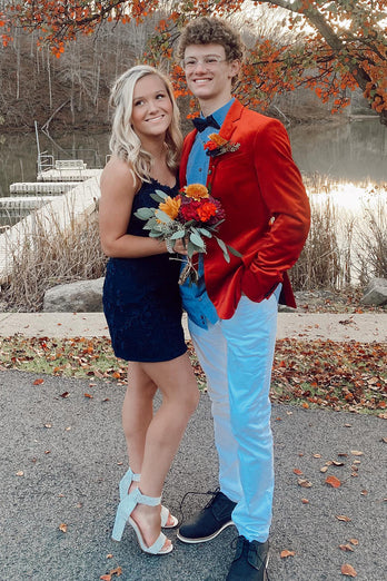 Red Notched Lapel Single Breasted Prom Blazer