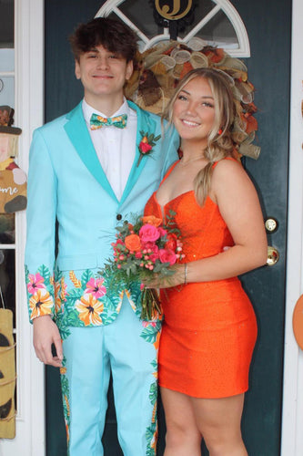 Light Blue Notched Lapel 2 Piece Floral Homecoming Tuxedo