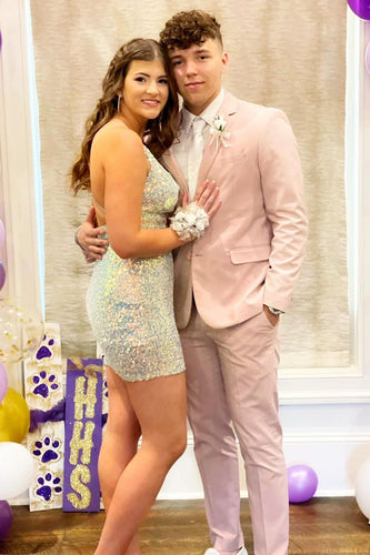 Notched Lapel Light Pink 2 Piece Homecoming Suits