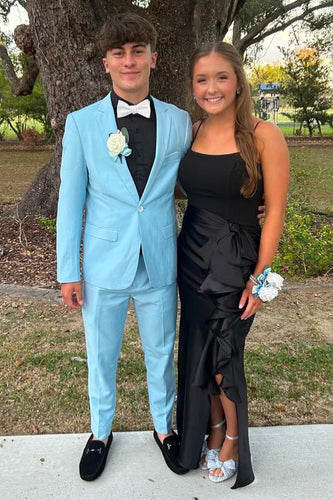 Notched Lapel Light Blue One Button Prom Tuxedo