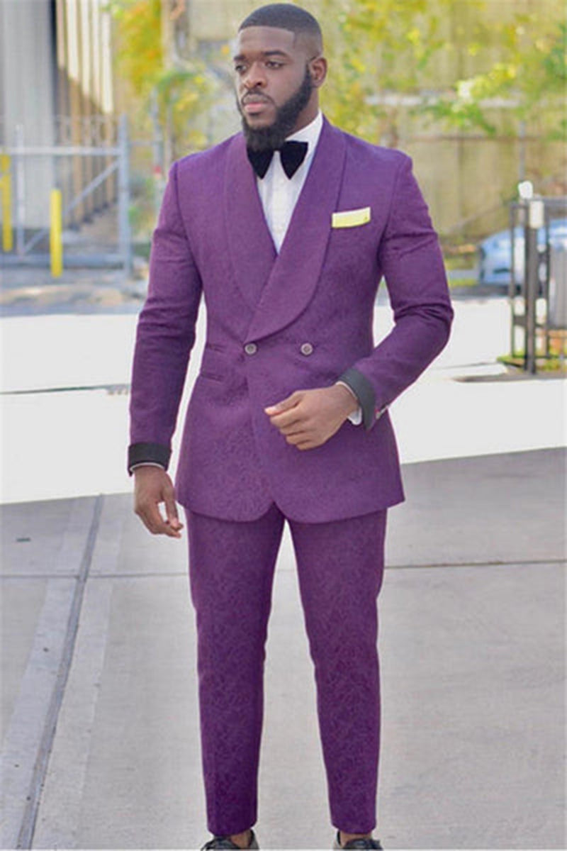 Load image into Gallery viewer, Purple Shawl Lapel 2 Piece Prom Suits with Two Buttons