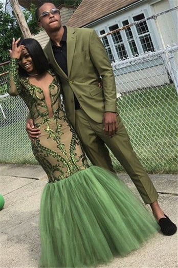 Army Green 2 Piece Single Breasted Prom Suits with Notched Lapel