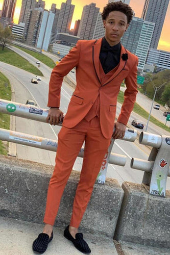 Notched Lapel Brown 3 Piece Prom Suits with One Button