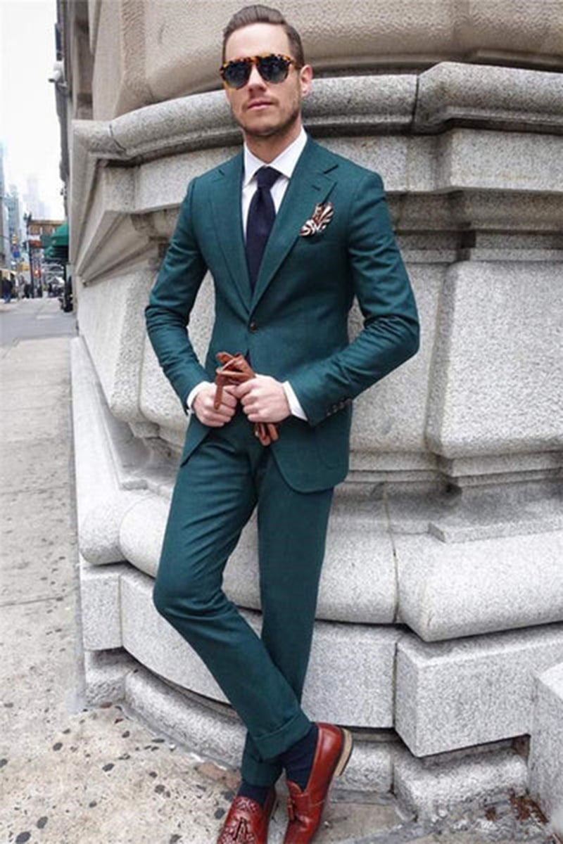 Queendancer Men Dark Green Tuxedo with One Button Notched Lapel 2 Piece ...