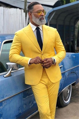 Yellow Peak Lapel 2 Piece Tuxedo with One Button