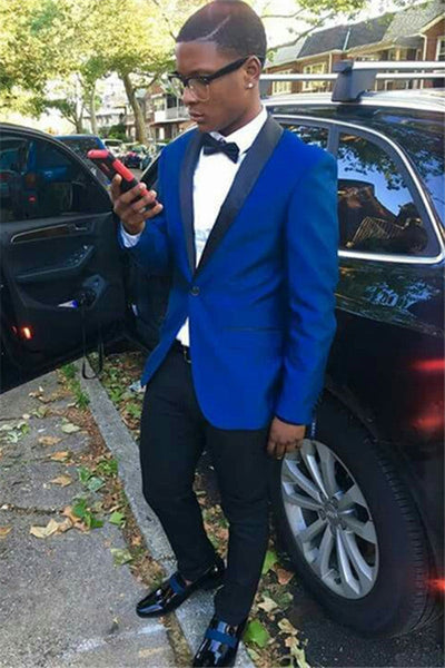 Shawl Lapel Royal Blue 2 Piece Tuxedo with One Button