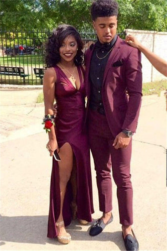 Peak Lapel Purple 2 Piece Prom Suits with One Button