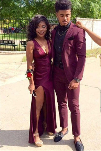 Peak Lapel Purple 2 Piece Prom Suits with One Button