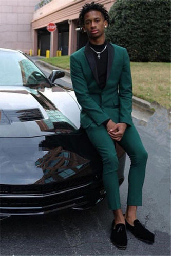 2 Piece Dark Green Single Breasted Prom Suits with Shawl Lapel