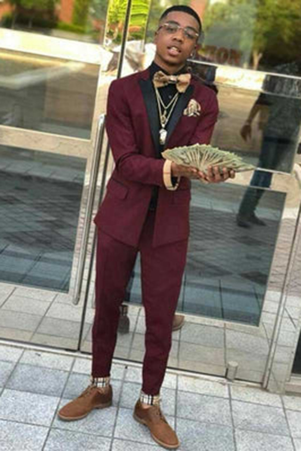 Burgundy Notched Lapel 2 Piece Tuxedo