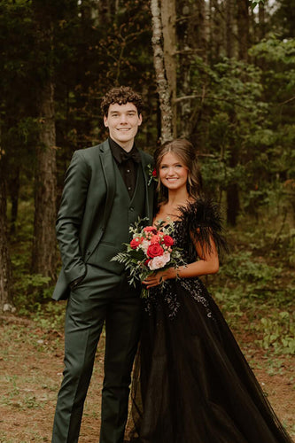 Dark Green Notched Lapel Single Breasted 3 Piece Prom Suits